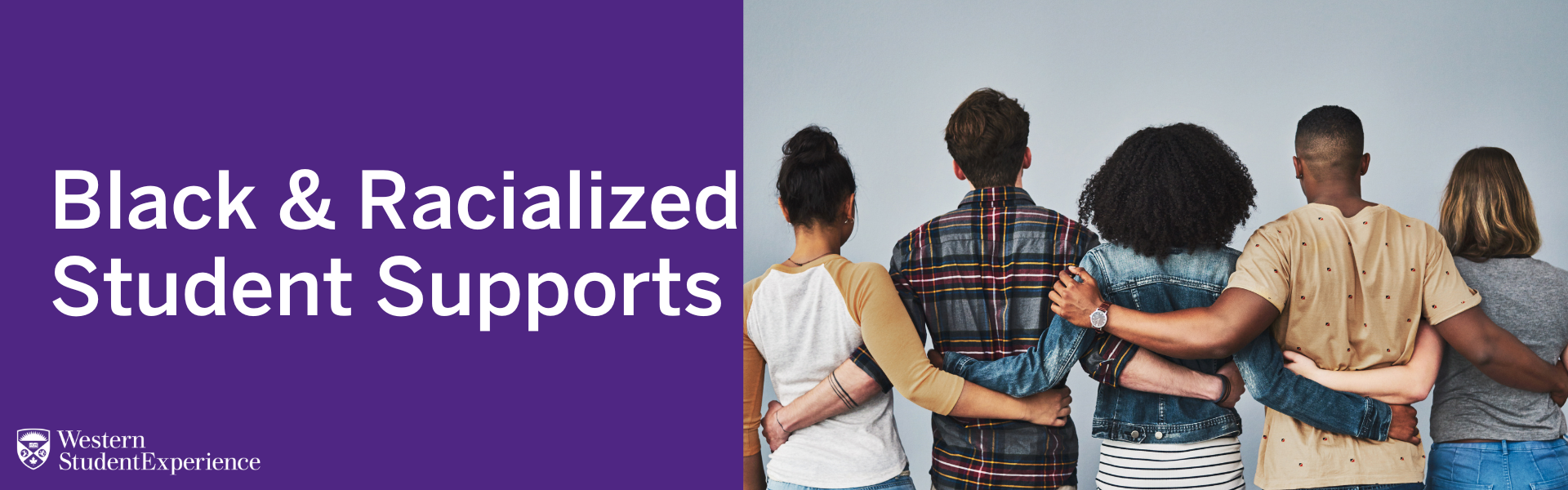 five students linking arms with their back to the camera